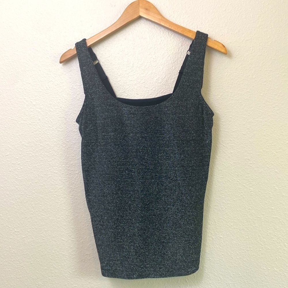 Travelsmith Black Glittery Tank Top with attached underwire bra Size 34D